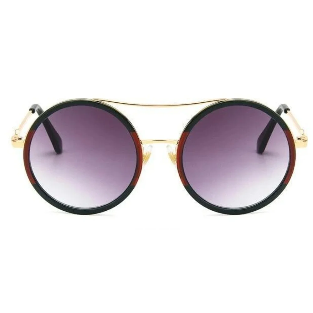 Mens Round‎ Double Bridge Sunglasses Gold Black Red Green Gradient Lenses Lentes